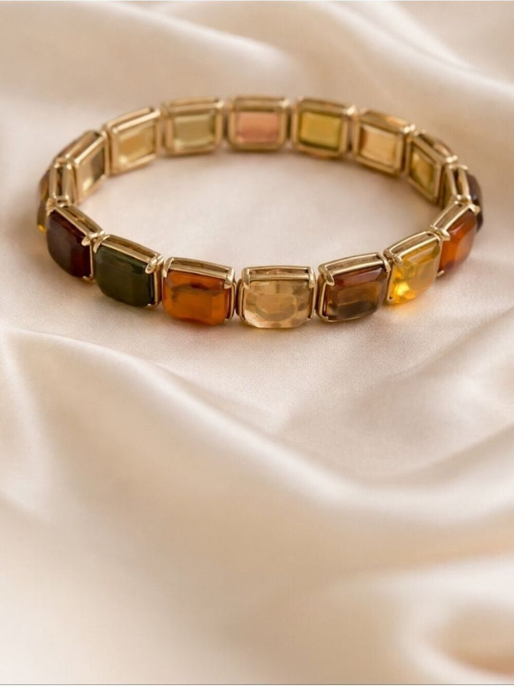 Liz Claiborne Multicolor Gemstone Stretch Bracelet NWT Gold Tone Autumn Colors